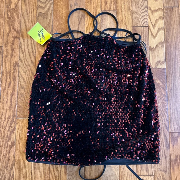 tomato vintage Tops - Tomato vintage Sequined Black & Red Strappy Mini top